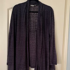 Coldwater Creek Black and Purple Patterned Drapey Cardigan Size 1X
